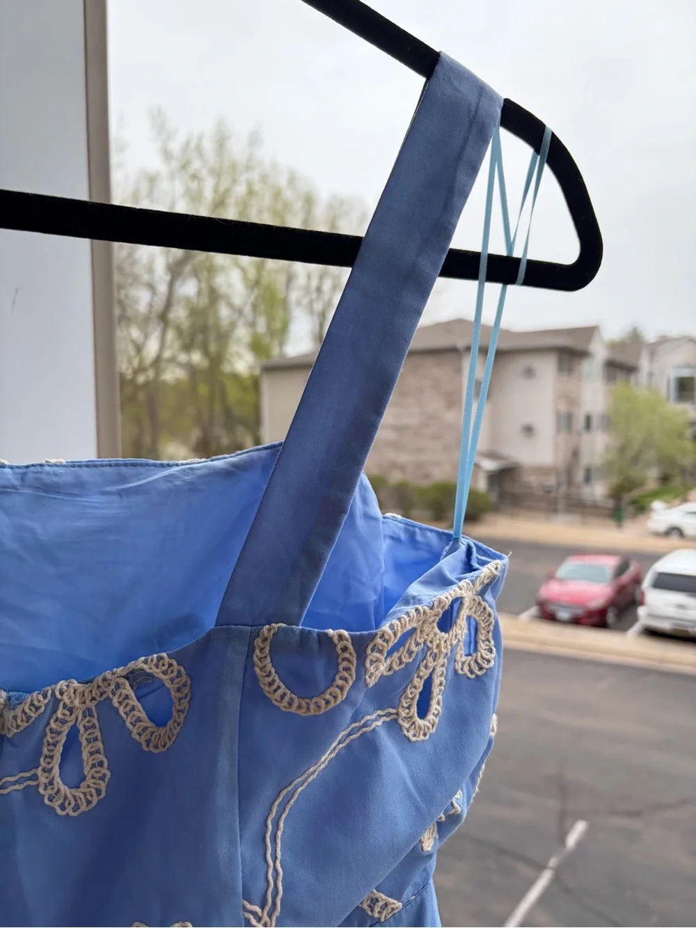 🆕🦋Sam Edelman Light Blue Rope Embroidery Mini Dress Size 10 Summer Floral Resort - Picture 15 of 17